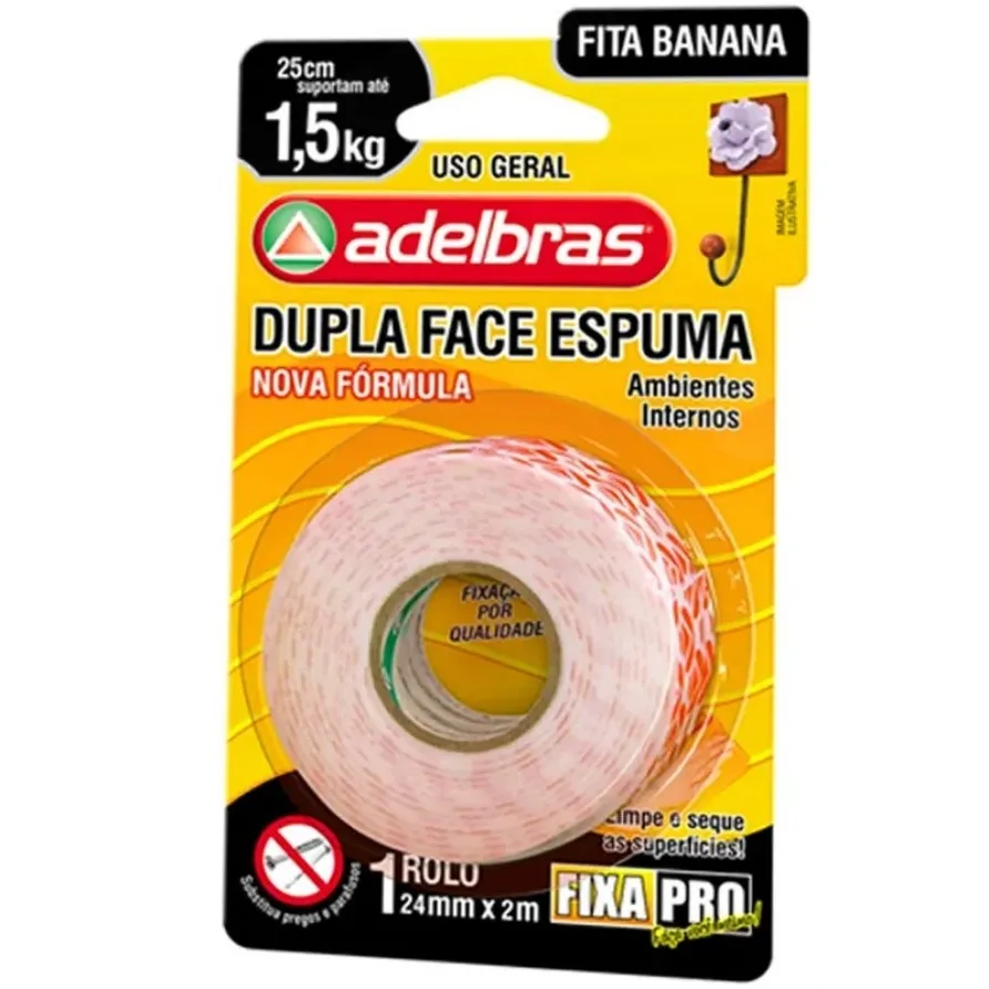 FITA DUPLA FACE 24x2M BANANA - ADELBRAS