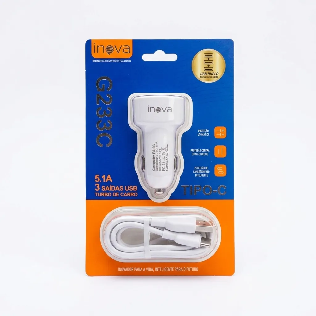 CARREGADOR AUTOMOTIVO 3 USB  1 CABO TIPO C G233C