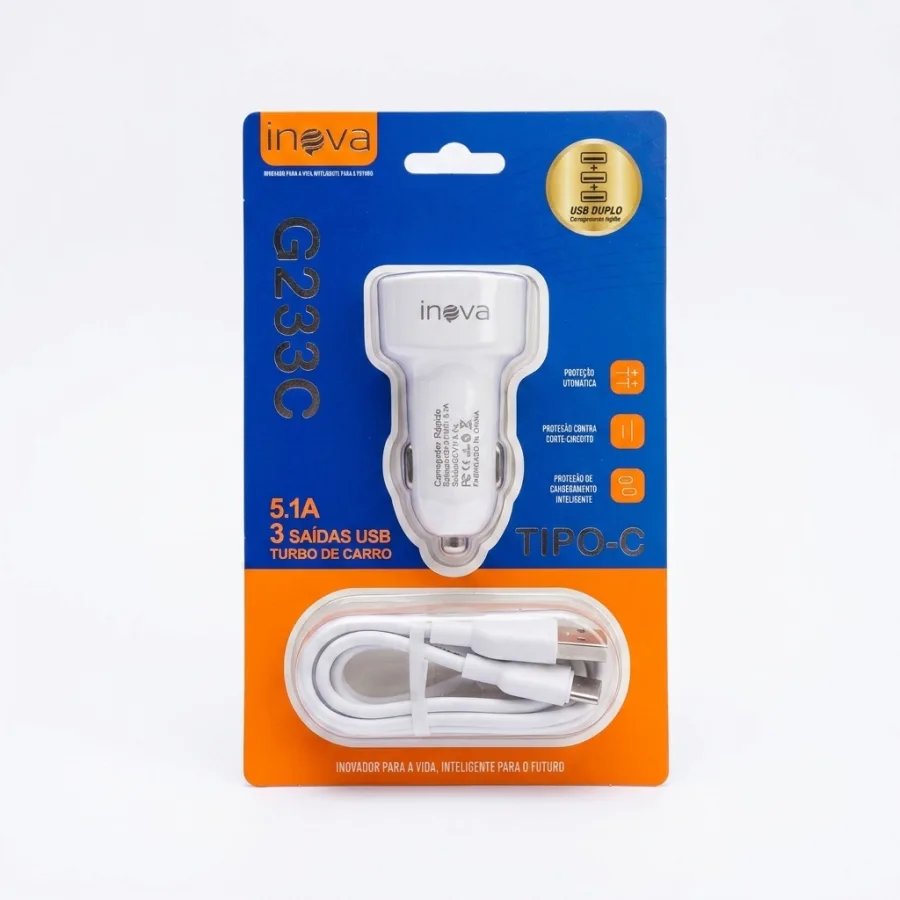 CARREGADOR AUTOMOTIVO 3 USB  1 CABO TIPO C G233C
