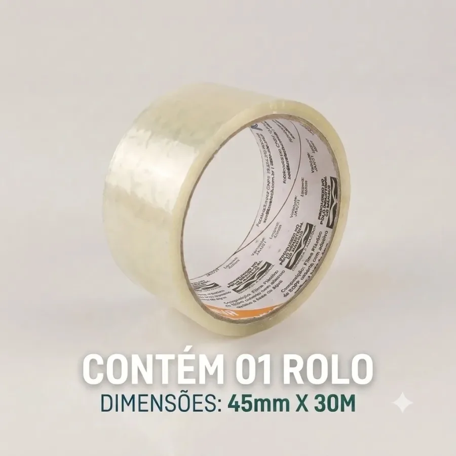 Fita Adesiva Larga Transparente 4,5 cm x 30 metros Empacotamento